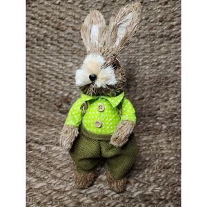 Straw Easter Bunny Rabbit Figurine With Basket Of Carrots Tabletop Shelf Boho